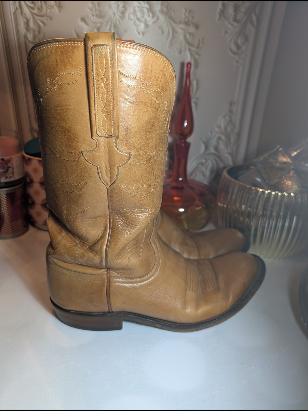 Lucchese Tan Leather Cowboy Boots